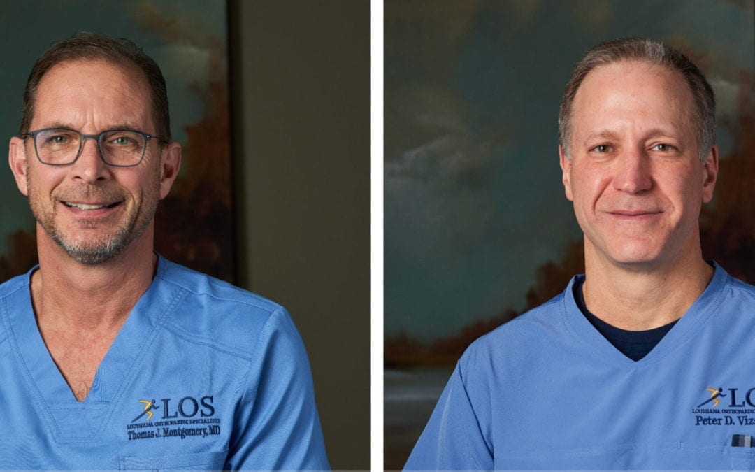 Profile photographs of Thomas J. Montgomery, MD (Left) and Peter D. Vizzi (Right) with Louisiana Orthopaedic Specialists.