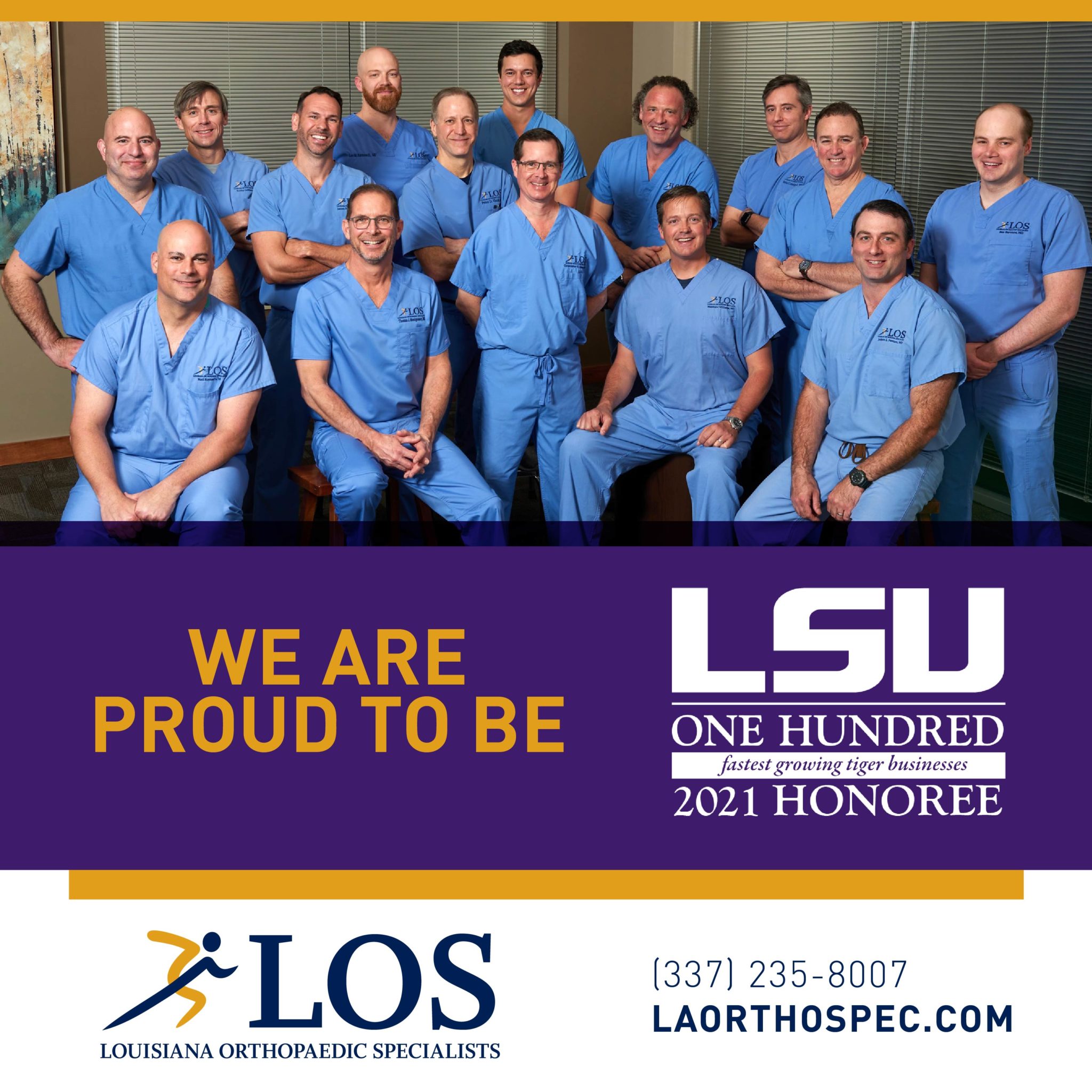 Group photo of LOS Physicians for the "We Are Proud to Be LSU100" campaign. (Square)