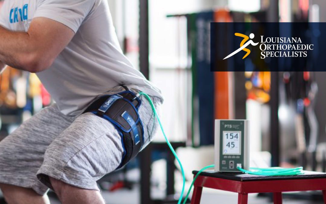 High-resolution image of Image of LOS patient undergoing Blood Flow Restriction Therapy.